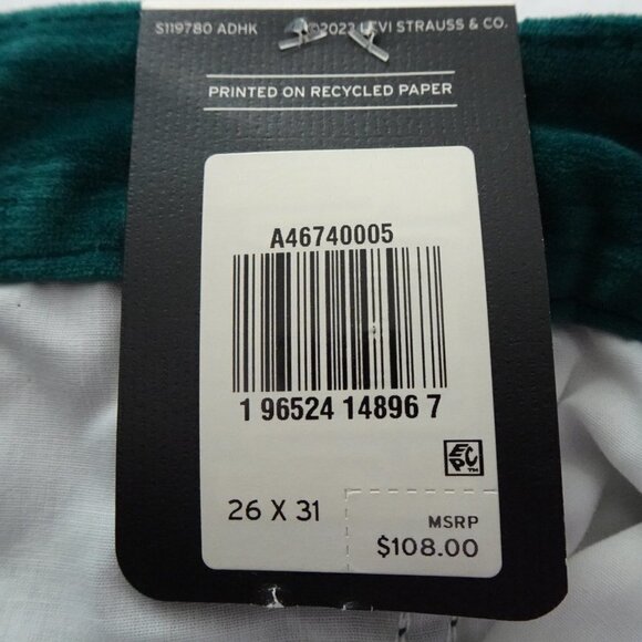 Levi's Baggy Trousers Women's Size 26x31 Green Velvet Wide Leg Loose Fit - Picture 8 of 11